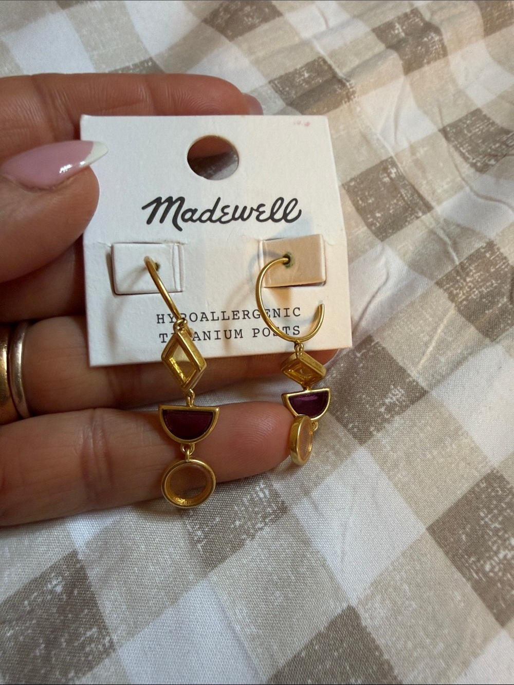 Madewell Gold and Burgundy Geometric Dangle Earrings